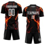 Sublimation Custom Uniform Flame Soccer White-Gold Black Jersey Sublimation Custom Uniform Flame Soccer White-Gold Black Jersey