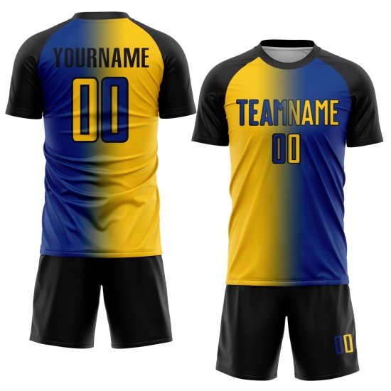 Jersey Fashion Soccer Sublimation Custom Royal Gradient Yellow-Black Uniform Jersey Fashion Soccer Sublimation Custom Royal Gradient Yellow-Black Uniform