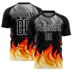 Red-Gold Gray Flame Custom Jersey Uniform Sublimation Black Soccer
