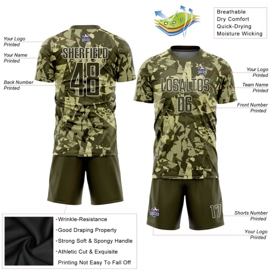 Soccer Camo To Custom Service Salute Uniform Olive-White Sublimation Jersey