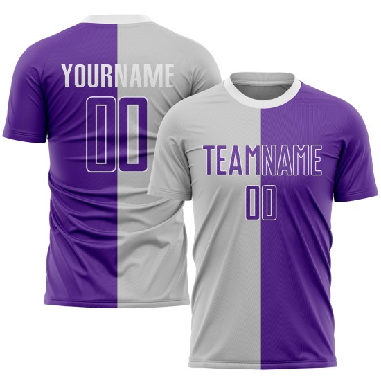 Custom Gray Split Purple-White Sublimation Soccer Jersey Fashion Uniform