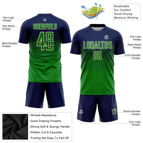 Sublimation Grass Custom Green-Cream Uniform Navy Jersey Soccer