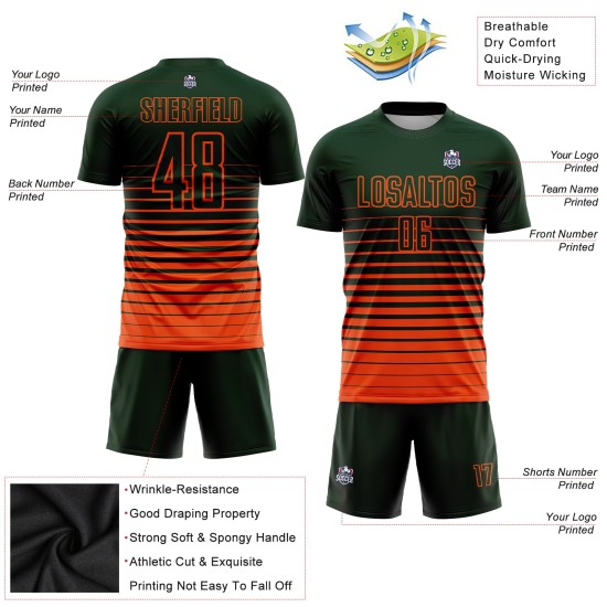 Fashion Custom Sublimation Pinstripe Green Soccer Fade Jersey Uniform Orange Fashion Custom Sublimation Pinstripe Green Soccer Fade Jersey Uniform Orange