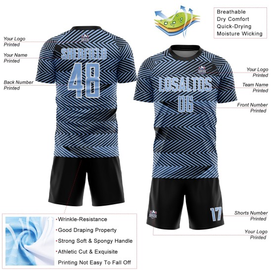 Sublimation Uniform Jersey Light Custom Soccer Blue Black-White Line Sublimation Uniform Jersey Light Custom Soccer Blue Black-White Line