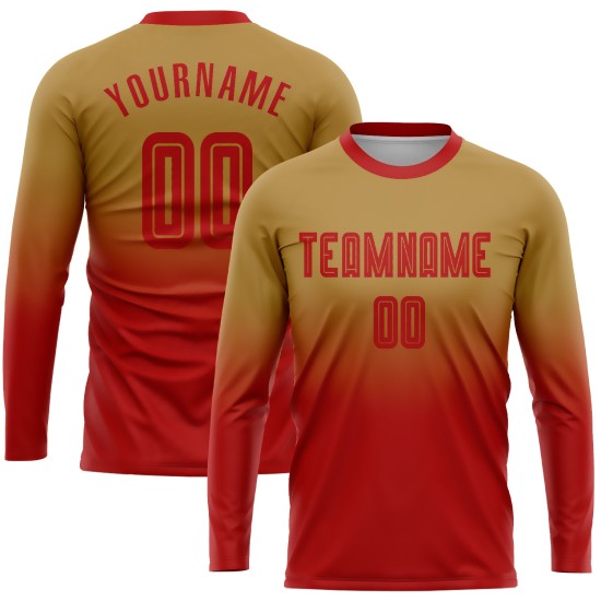 Soccer Jersey Old Sleeve Uniform Fashion Sublimation Fade Red Gold Custom Long