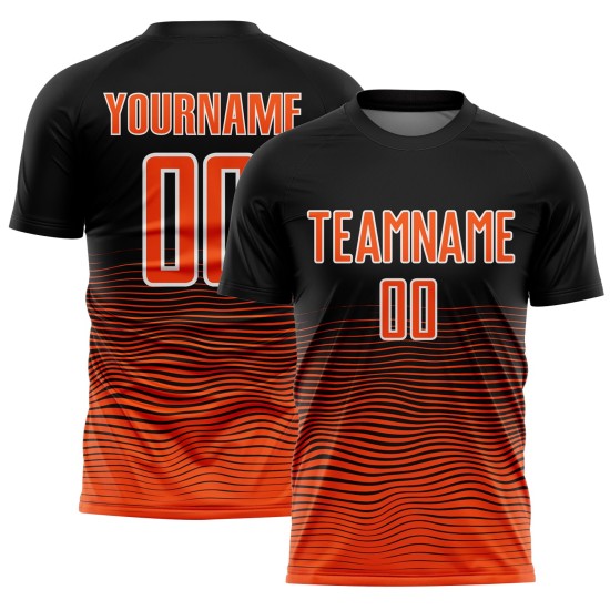 Line Custom Soccer Gradient Orange-White Uniform Sublimation Jersey Black