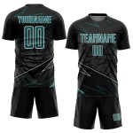 Lines Teal-White Black Sublimation Soccer Custom Jersey Uniform Sports