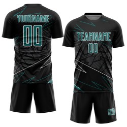 Lines Teal-White Black Sublimation Soccer Custom Jersey Uniform Sports Lines Teal-White Black Sublimation Soccer Custom Jersey Uniform Sports