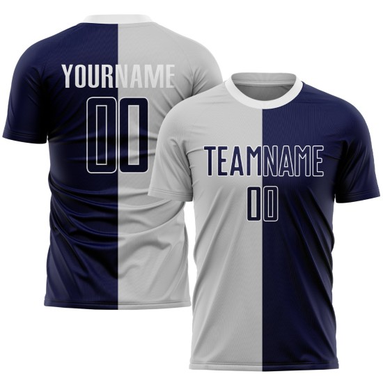 Sublimation Soccer Custom Fashion Navy-White Jersey Split Gray Uniform Sublimation Soccer Custom Fashion Navy-White Jersey Split Gray Uniform