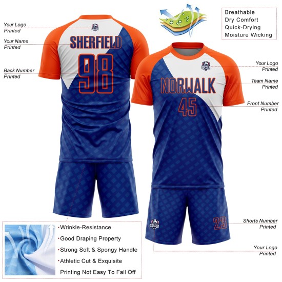 Sublimation Curve Soccer Custom Orange-White Royal Lines Uniform Jersey Sublimation Curve Soccer Custom Orange-White Royal Lines Uniform Jersey