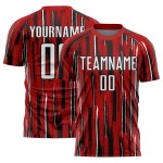 Custom White-Black Red Sublimation Pinstripe Soccer Uniform Jersey Custom White-Black Red Sublimation Pinstripe Soccer Uniform Jersey