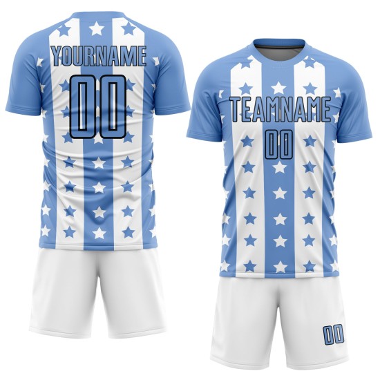 Jersey Black-White Sublimation Uniform Blue And Stripes Stars Soccer Light Custom