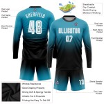 Jersey Sublimation Fashion White-Black Long Soccer Custom Uniform Fade Sleeve Panther Blue Jersey Sublimation Fashion White-Black Long Soccer Custom Uniform Fade Sleeve Panther Blue