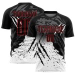 Splash Sublimation Black Uniform Custom White-Red Scratch Soccer Jersey Gradient Splash Sublimation Black Uniform Custom White-Red Scratch Soccer Jersey Gradient