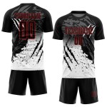 Splash Sublimation Black Uniform Custom White-Red Scratch Soccer Jersey Gradient Splash Sublimation Black Uniform Custom White-Red Scratch Soccer Jersey Gradient