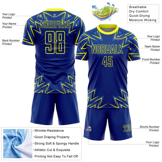 Uniform Soccer Royal Shapes Sublimation Geometric Neon Yellow Custom Jersey Uniform Soccer Royal Shapes Sublimation Geometric Neon Yellow Custom Jersey