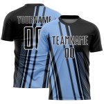 Lines Blue Light Soccer Sublimation Black-White Jersey Custom Uniform Lines Blue Light Soccer Sublimation Black-White Jersey Custom Uniform