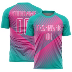 Pink-White Soccer Line Jersey Uniform Sublimation Custom Aqua