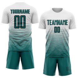 Custom Gradient Uniform Line Soccer White Sublimation Jersey Teal-Black Custom Gradient Uniform Line Soccer White Sublimation Jersey Teal-Black