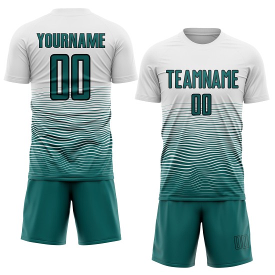 Custom Gradient Uniform Line Soccer White Sublimation Jersey Teal-Black Custom Gradient Uniform Line Soccer White Sublimation Jersey Teal-Black