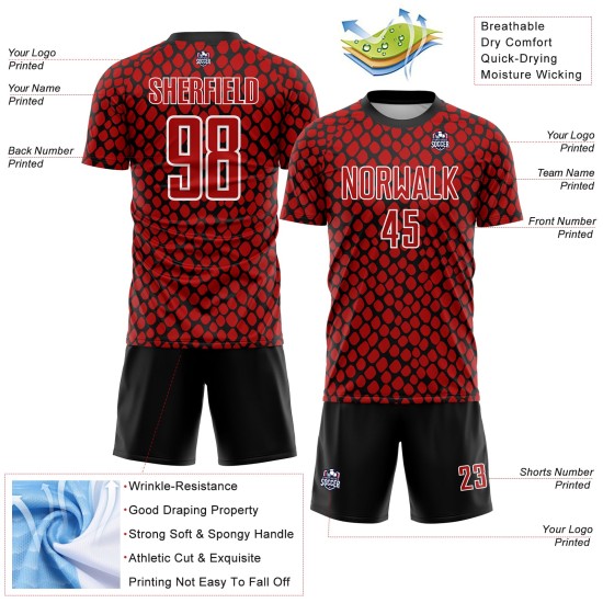 Snake Skin Soccer Red Jersey Sublimation Uniform Black-White Custom Snake Skin Soccer Red Jersey Sublimation Uniform Black-White Custom