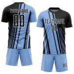 Lines Blue Light Soccer Sublimation Black-White Jersey Custom Uniform Lines Blue Light Soccer Sublimation Black-White Jersey Custom Uniform