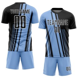 Lines Blue Light Soccer Sublimation Black-White Jersey Custom Uniform Lines Blue Light Soccer Sublimation Black-White Jersey Custom Uniform