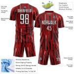 Custom White-Black Red Sublimation Pinstripe Soccer Uniform Jersey Custom White-Black Red Sublimation Pinstripe Soccer Uniform Jersey