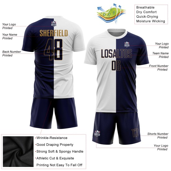 White Gold Jersey Custom Navy-Old Uniform Sublimation Fashion Soccer Split White Gold Jersey Custom Navy-Old Uniform Sublimation Fashion Soccer Split