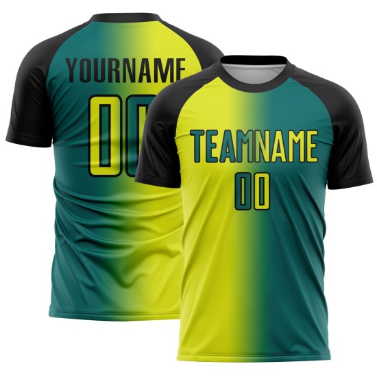 Neon Sublimation Yellow-Black Jersey Custom Gradient Uniform Fashion Soccer Teal Neon Sublimation Yellow-Black Jersey Custom Gradient Uniform Fashion Soccer Teal