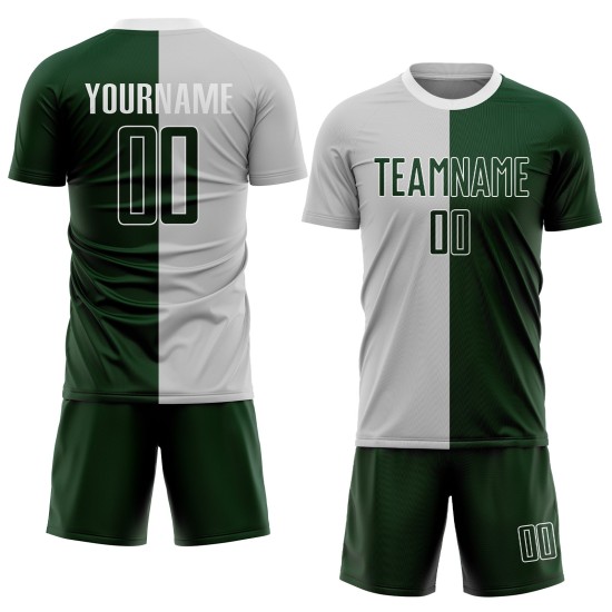 Soccer Split Fashion Green-White Uniform Sublimation Jersey Gray Custom Soccer Split Fashion Green-White Uniform Sublimation Jersey Gray Custom