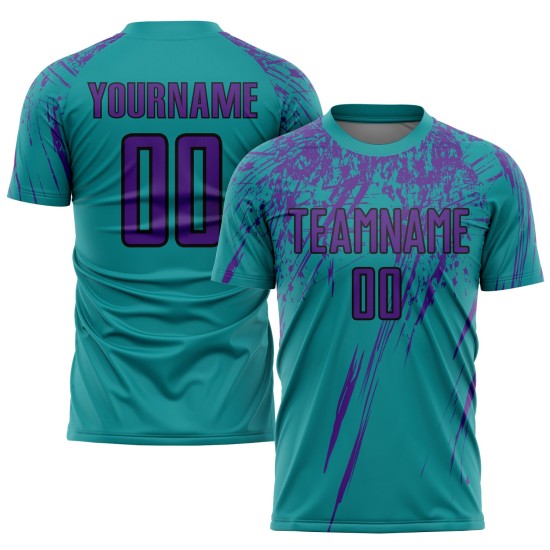 Jersey Custom Teal Sublimation Uniform Purple-Black Soccer