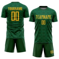 Green Jersey Geometric Gold-Kelly Shapes Sublimation Soccer Green Uniform Custom