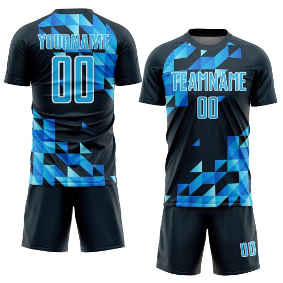 Uniform Shapes Sublimation Geometric Soccer Custom Blue-White Sky Jersey Navy Uniform Shapes Sublimation Geometric Soccer Custom Blue-White Sky Jersey Navy