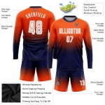 Long Sleeve Fashion Custom Sublimation Soccer Fade Uniform Orange Jersey White-Navy Long Sleeve Fashion Custom Sublimation Soccer Fade Uniform Orange Jersey White-Navy