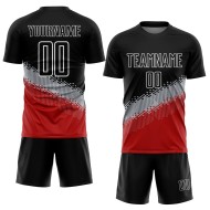 Custom Jersey Gray-Red Soccer Black Gradient Shape Sublimation Uniform Geometric Custom Jersey Gray-Red Soccer Black Gradient Shape Sublimation Uniform Geometric