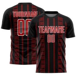 Custom Geometric Black Soccer Shape Red-White Uniform Jersey Sublimation