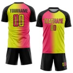 Fashion Gradient Yellow Pink-Black Soccer Jersey Custom Neon Sublimation Uniform Neon Fashion Gradient Yellow Pink-Black Soccer Jersey Custom Neon Sublimation Uniform Neon