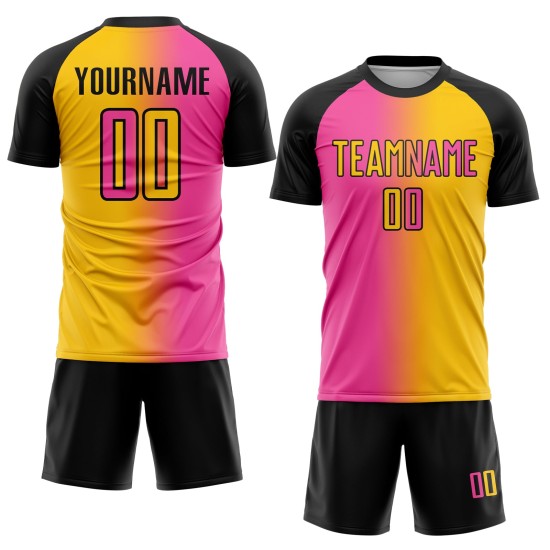 Custom Jersey Sublimation Soccer Gradient Fashion Uniform Pink-Black Yellow Custom Jersey Sublimation Soccer Gradient Fashion Uniform Pink-Black Yellow