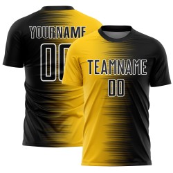 Soccer Uniform Sublimation Custom Black Gradient Line Yellow-White Jersey