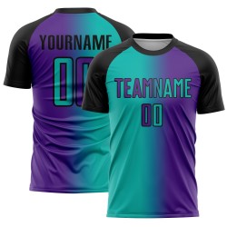 Uniform Purple Gradient Custom Soccer Aqua-Black Sublimation Jersey Fashion