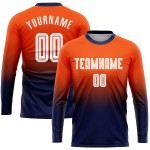 Long Sleeve Fashion Custom Sublimation Soccer Fade Uniform Orange Jersey White-Navy Long Sleeve Fashion Custom Sublimation Soccer Fade Uniform Orange Jersey White-Navy
