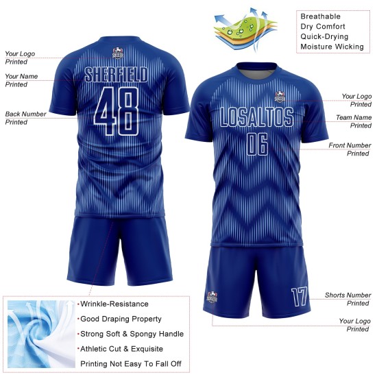 Jersey Custom Royal Light Line Blue-White Uniform Sublimation Soccer