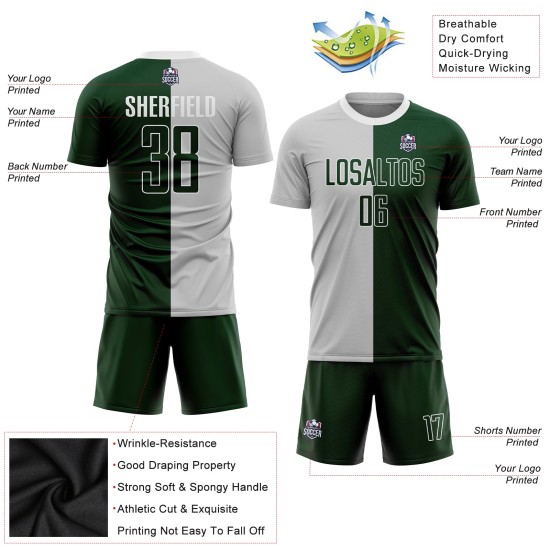 Soccer Split Fashion Green-White Uniform Sublimation Jersey Gray Custom Soccer Split Fashion Green-White Uniform Sublimation Jersey Gray Custom