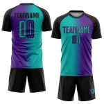 Uniform Purple Gradient Custom Soccer Aqua-Black Sublimation Jersey Fashion Uniform Purple Gradient Custom Soccer Aqua-Black Sublimation Jersey Fashion