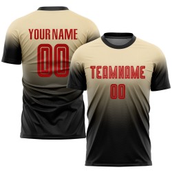 Custom Cream Red-Black Soccer Sublimation Fade Fashion Uniform Jersey