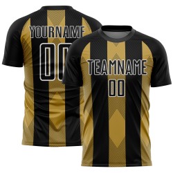 Soccer Old Black Sublimation Jersey Line Custom Gold-White Uniform