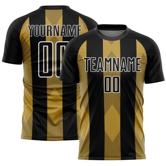 Soccer Old Black Sublimation Jersey Line Custom Gold-White Uniform Soccer Old Black Sublimation Jersey Line Custom Gold-White Uniform