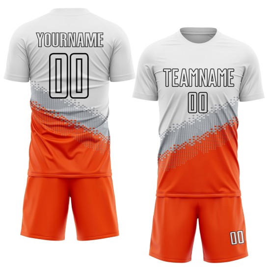 Sublimation Gradient Gray Geometric White Soccer Orange-Black Jersey Custom Uniform Shape