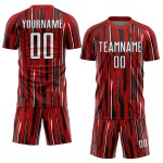 Custom White-Black Red Sublimation Pinstripe Soccer Uniform Jersey Custom White-Black Red Sublimation Pinstripe Soccer Uniform Jersey